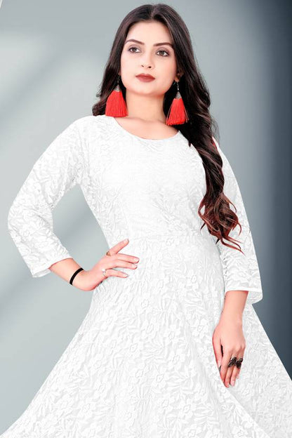 Sufiyana Ámour's White Net Anarkali Kurti Gown