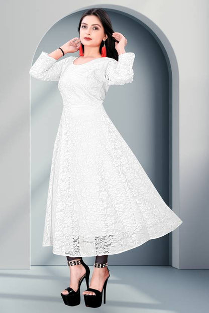 Sufiyana Ámour's White Net Anarkali Kurti Gown