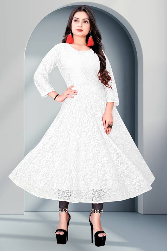 Sufiyana Ámour's White Net Anarkali Kurti Gown