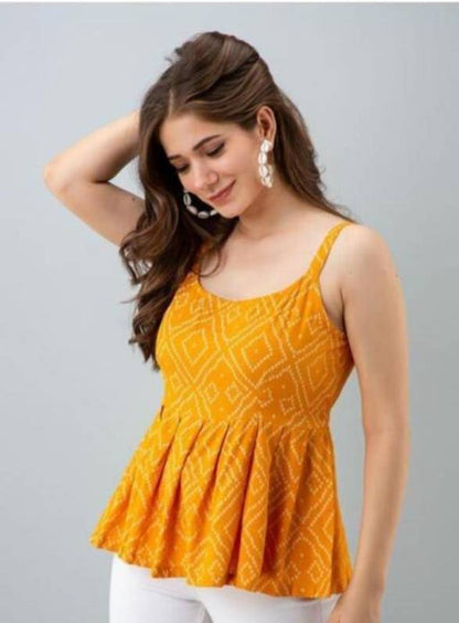 Sufiyana Ámour's Yellow Rayon Peplum Top for Females