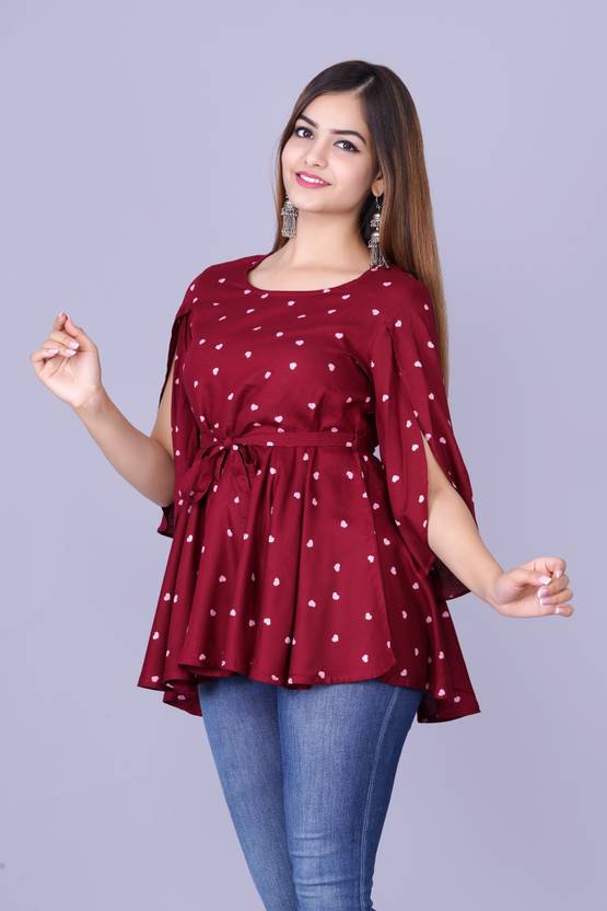 Sufiyana Ámour's Elegant Deep Red Crepe Top for Females