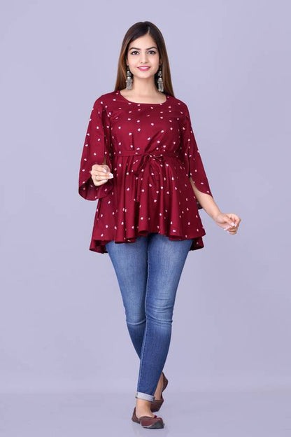Sufiyana Ámour's Elegant Deep Red Crepe Top for Females