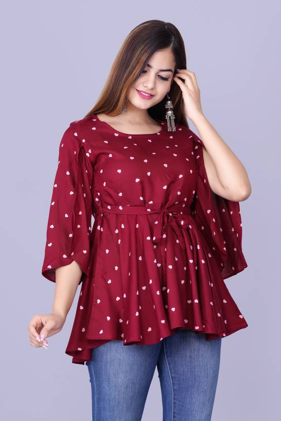 Sufiyana Ámour's Elegant Deep Red Crepe Top for Females