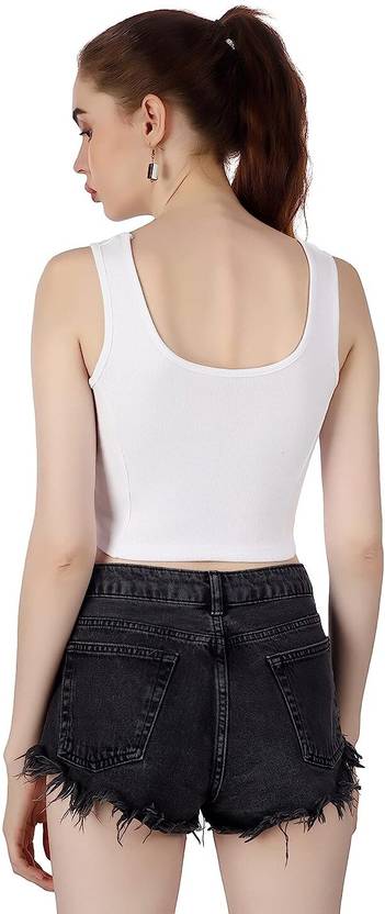 Sufiyana Ámour's Black and White Sleeveless Cotton Crop Top Set for Women