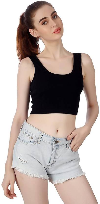 Sufiyana Ámour's Black and White Sleeveless Cotton Crop Top Set for Women