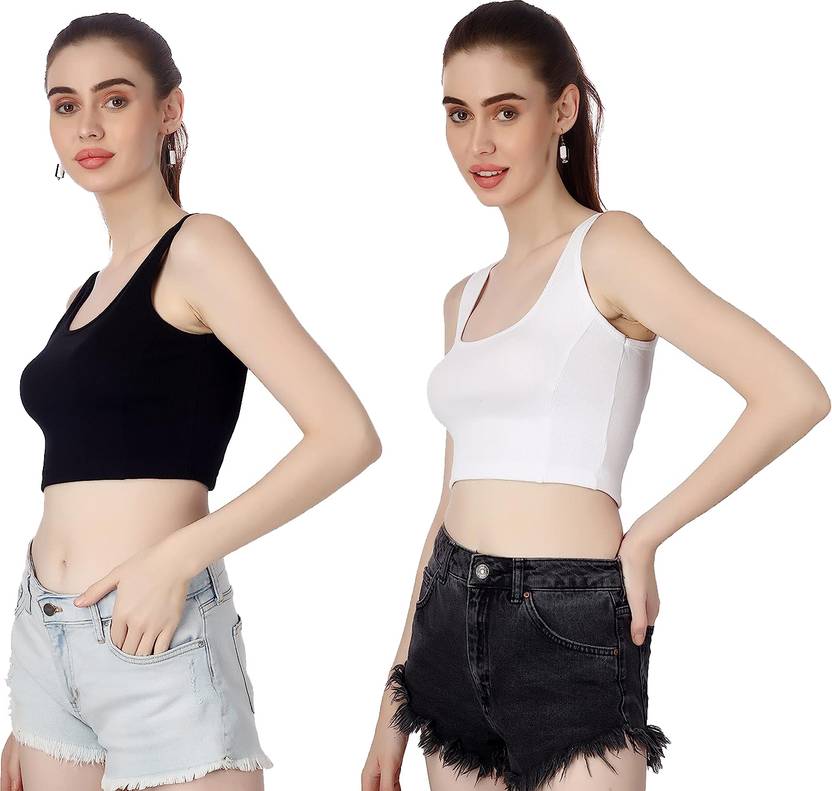 Sufiyana Ámour's Black and White Sleeveless Cotton Crop Top Set for Women