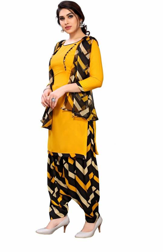 Sufiyana Ámour's Yellow & Black Printed Dress Material for Females