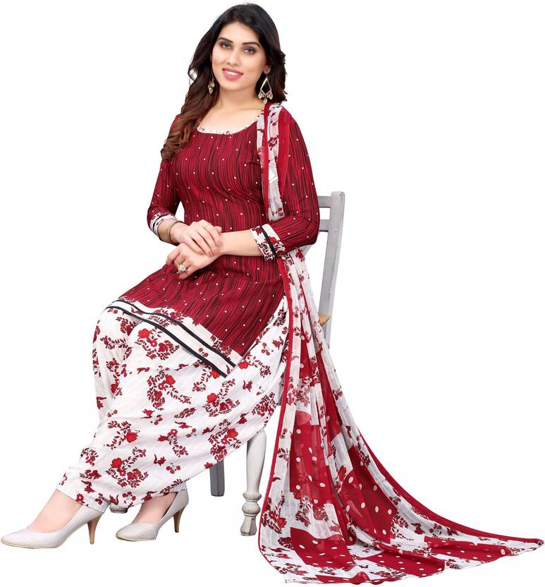 Sufiyana Ámour's Maroon & White Printed Suit Material for Females