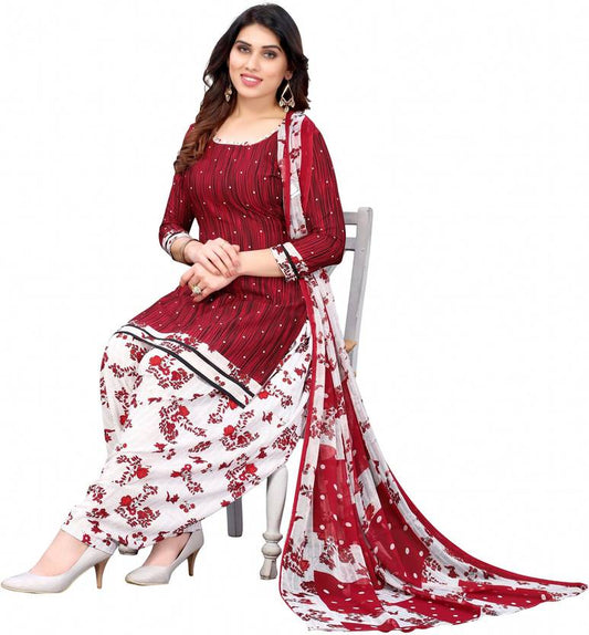Sufiyana Ámour's Maroon & White Printed Suit Material for Females
