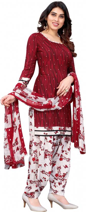 Sufiyana Ámour's Maroon & White Printed Suit Material for Females
