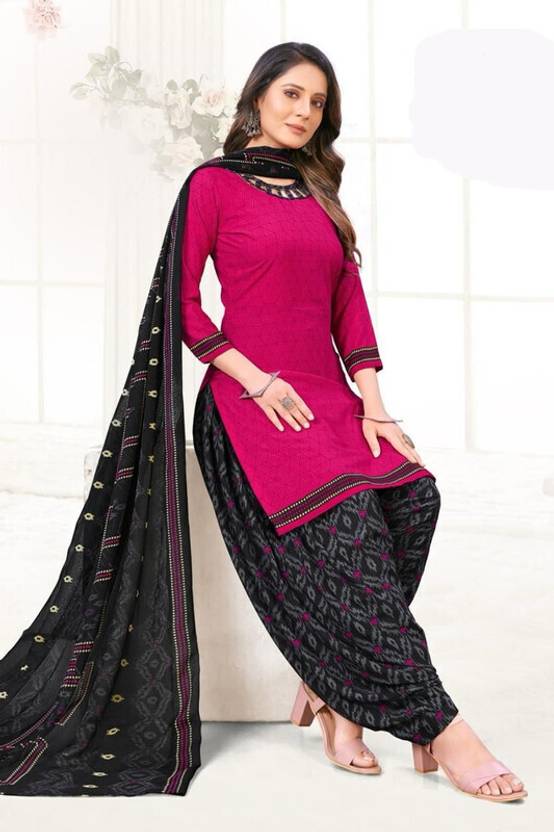 Sufiyana Ámour's Fuchsia Pink & Black Printed Suit Material for Females
