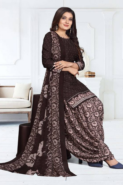 Sufiyana Ámour's Deep Brown Printed Salwar Suit Material for Females