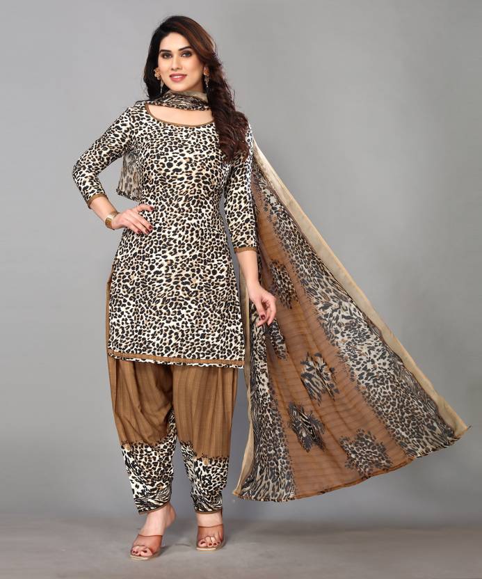 Sufiyana Ámour's Brown & Black Animal Print Dress Material for Females