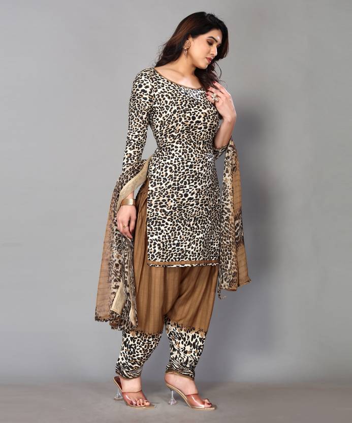 Sufiyana Ámour's Brown & Black Animal Print Dress Material for Females