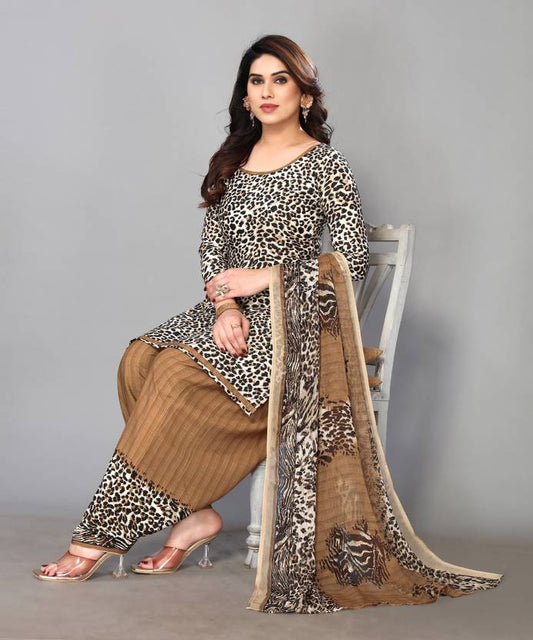 Sufiyana Ámour's Brown & Black Animal Print Dress Material for Females
