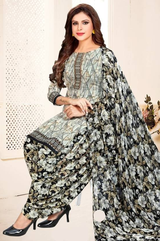 Sufiyana Ámour's Grey & Black Floral Checked Suit Material for Females