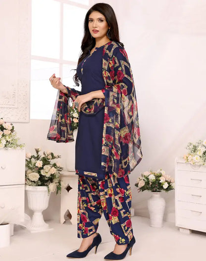 Sufiyana Ámour's Navy Blue & Multi-Patterned Suit Material for Females