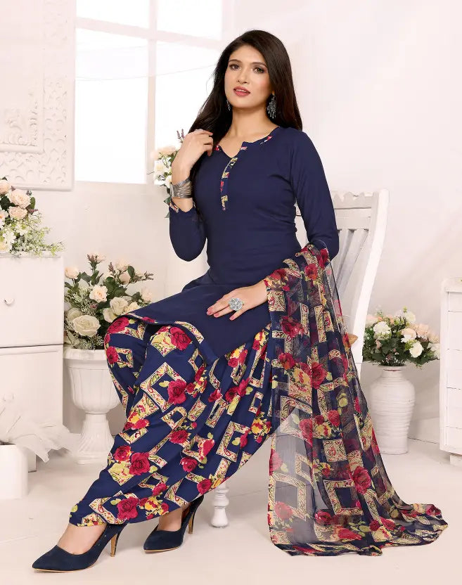 Sufiyana Ámour's Navy Blue & Multi-Patterned Suit Material for Females