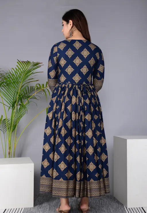 Sufiyana Ámour's Navy Blue & Gold Printed Anarkali Kurta for Females