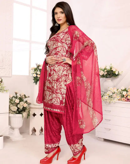 Sufiyana Ámour's Pink & Cream Printed Salwar Suit Material for Females