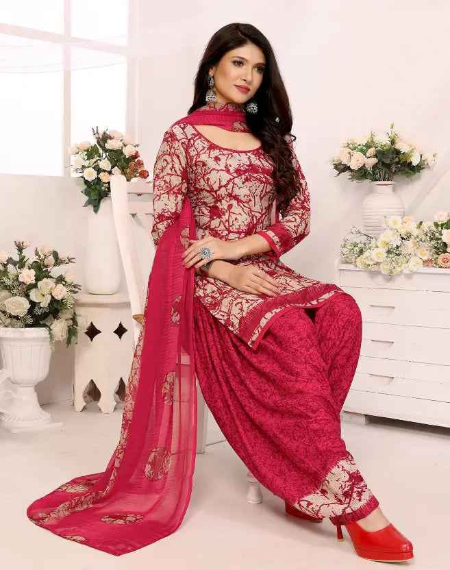 Sufiyana Ámour's Pink & Cream Printed Salwar Suit Material for Females