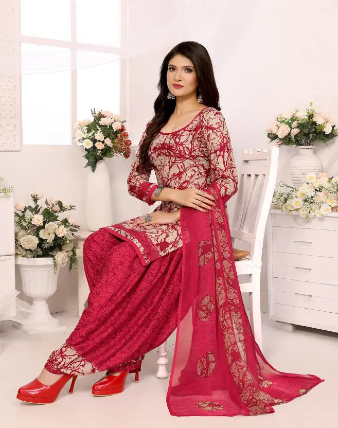 Sufiyana Ámour's Pink & Cream Printed Salwar Suit Material for Females