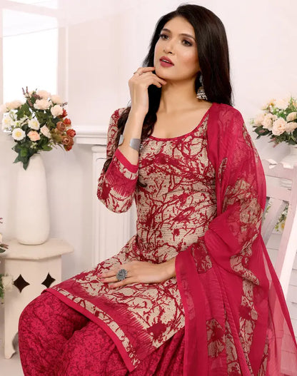 Sufiyana Ámour's Pink & Cream Printed Salwar Suit Material for Females