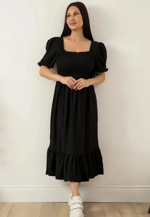 Sufiyana Ámour's Black Cotton Blend Midi Dress for Females